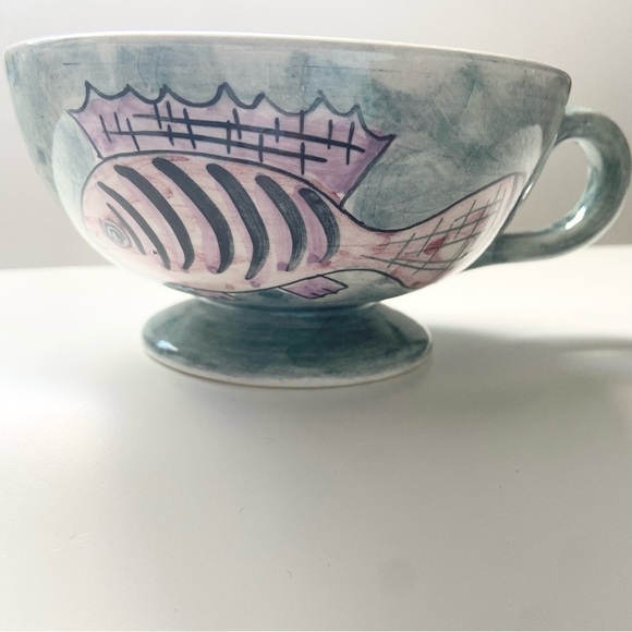 Artisan Ceramic Bowl Whimsical Fish Bird Lilly Pad Sea Ocean Decorative Art - Picture 2 of 11